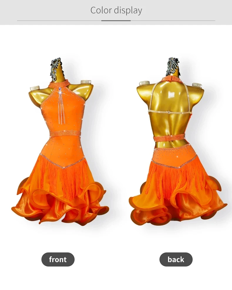 Lateinamerikanisches Tanzkostüm, Mädchenkleid, Bühnenkleidung, amerikanisches Outfit, Damen-Samba-Cabaret-Anzug, Tanzbekleidung, formeller Ballkleid-Rock. – Detail 5