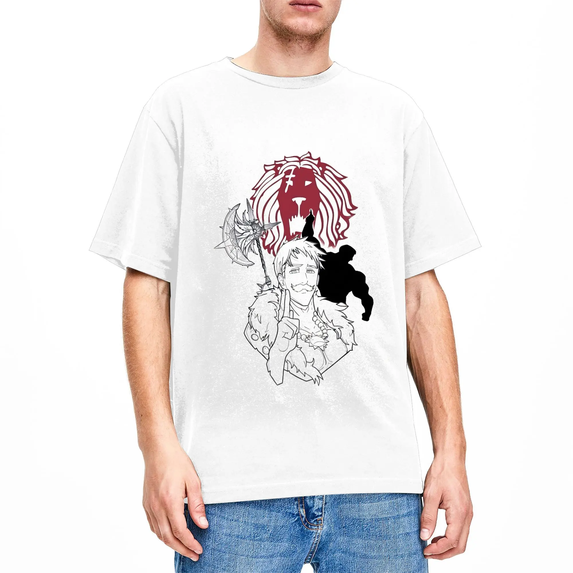 Anime Escanor Stronger Man T Shirt Summer  100% Cotton T Shirts For Mens Harajuku Pattern Tee Shirt Short-Sleeved Vintage Tees