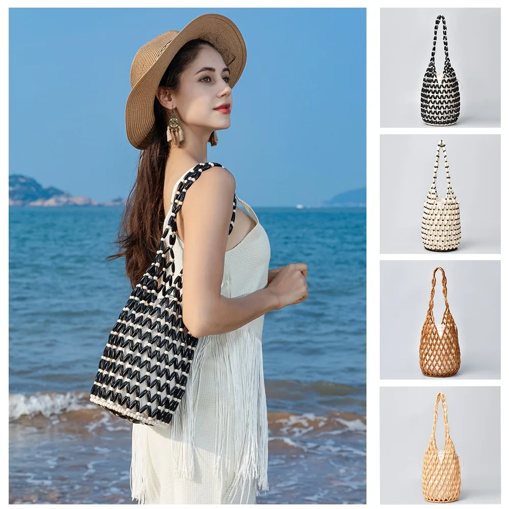 

Элегантная богемная тканая ручная сумка, изысканный дизайн, деревянная сумка-тоут ручной работы из бисера, женская стильная полая сумка, летний сезон