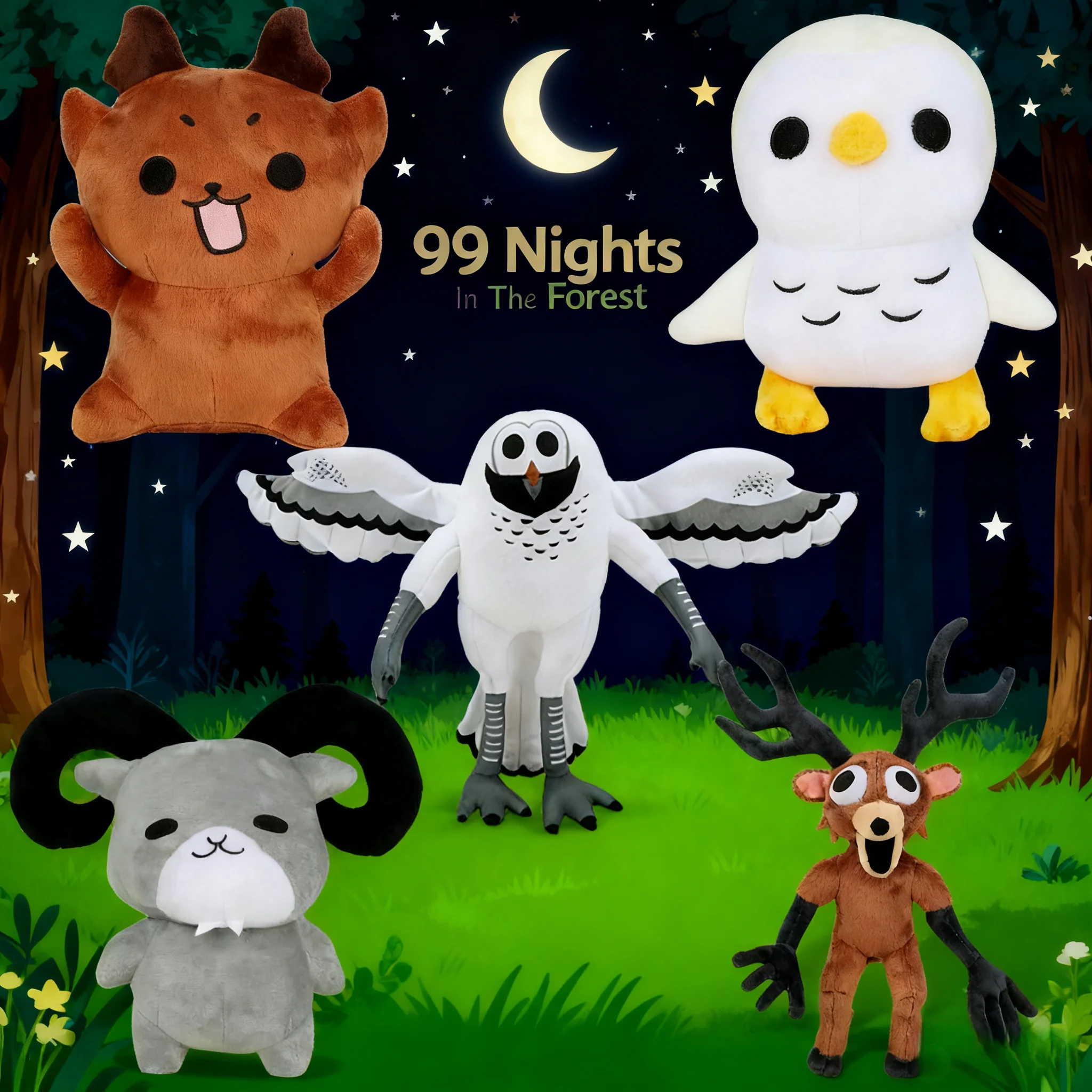 99 Nächte im Wald, Hirsch, Plüschtier, Film, Kuscheltiere, Adler, Eule oder Ziege, Spielzeug, Fans, Geburtstagsgeschenke, Kinderspielzeug, Halloween-Geschenke