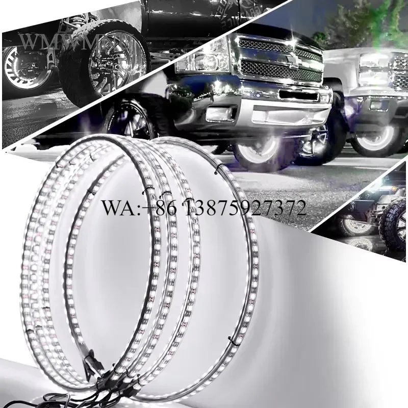 Wmwmnu for 14inch 15.5inch 17inch LED Wheel Ring Lights Pure White Dual Row With Harness Wiring IP67 Car Tire Rim Lights