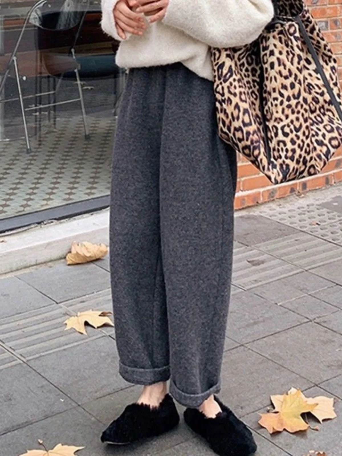 

High Waist Wide Leg Pants plus Size Women's Woolen Trousers Loose Casual Harlan Pants Autumn Winter Fashion Trendy