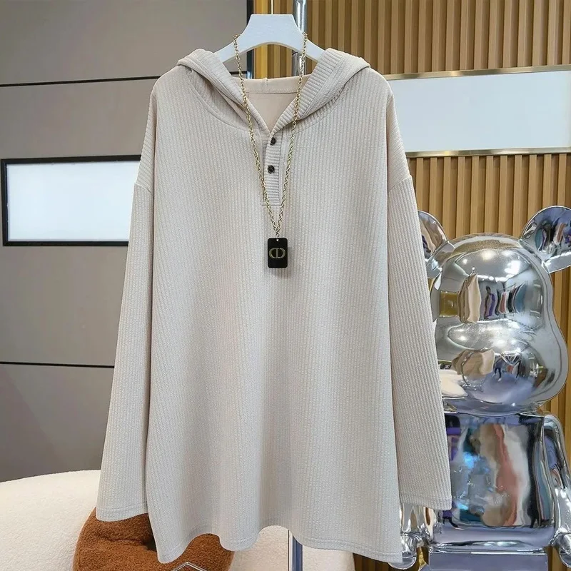 2023 Spring Autumn New Fashion Hooded Button Long Sleeve Hoodies Women Casual Loose Thin Style All-match Mid-length Pullovers