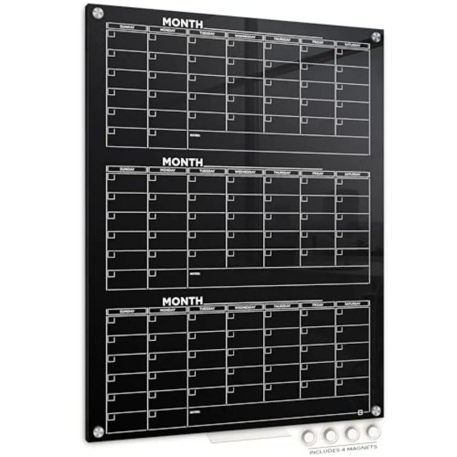 

Календарь-планер на 3 месяца из черного стекла, 34x46 дюймов, сухостираемая доска для стены/стекла