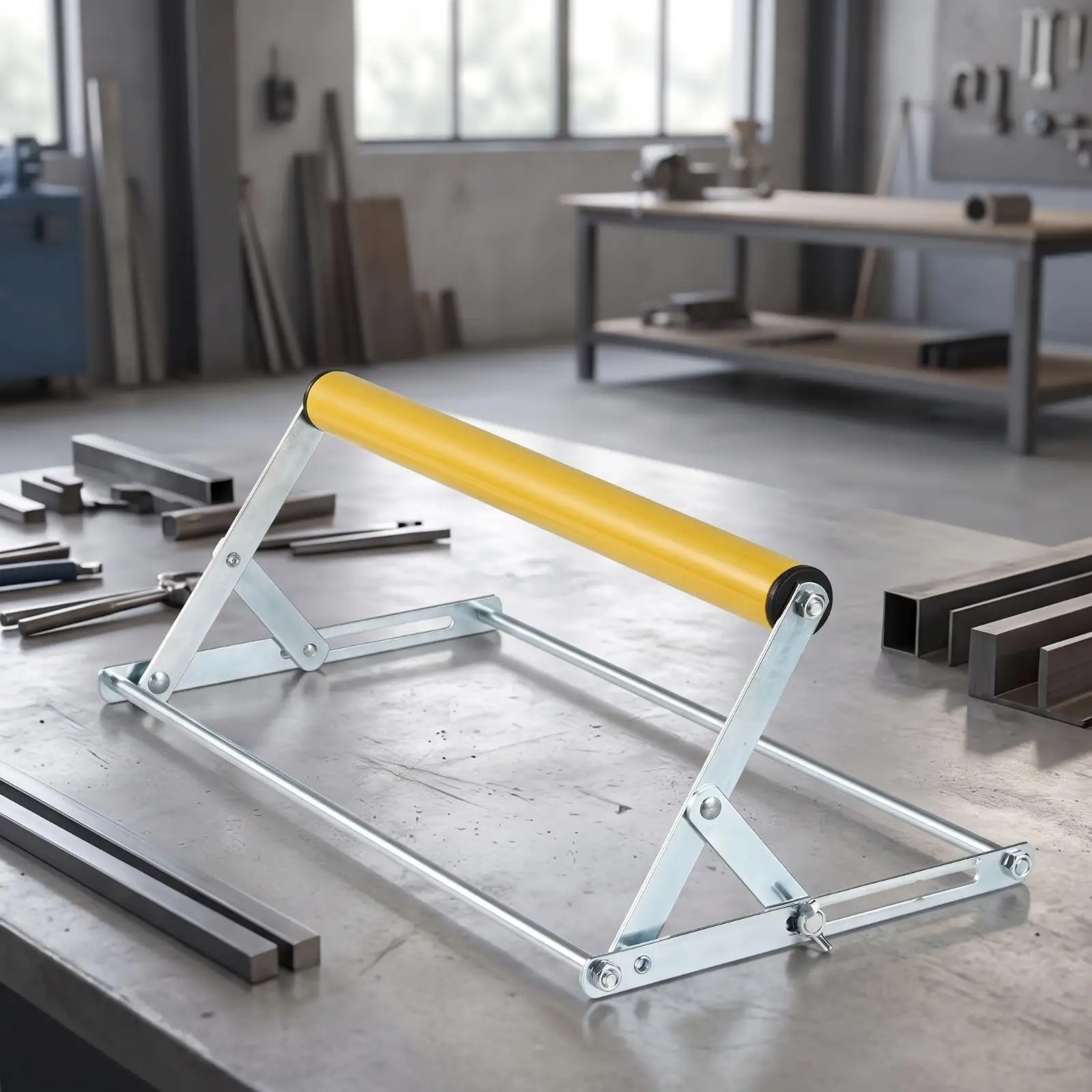 Adjustable Steel Support Stand with Roller Bar for Cutting Machine Workpiece Support