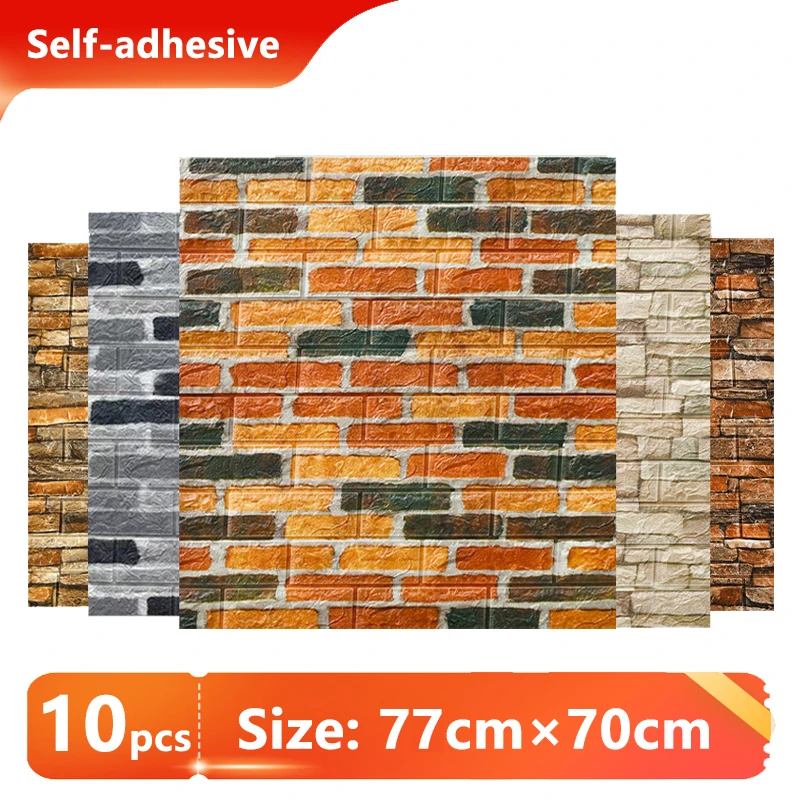 

70cmx77cm Brick Texture 3D Wall Stickers Self-Adhesive Waterproof Panel Thickened Soundproof Wallpaper Bathroom Home Decoration