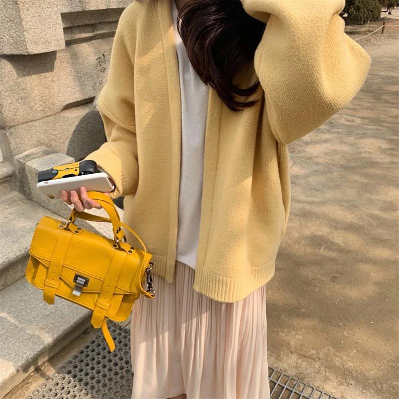 Lucyever Yellow Knitting Cardigan Women 2024 Autumn Long Sleeve Loose Sweater Cardigans Woman Korean Style Solid Color Thin Coat