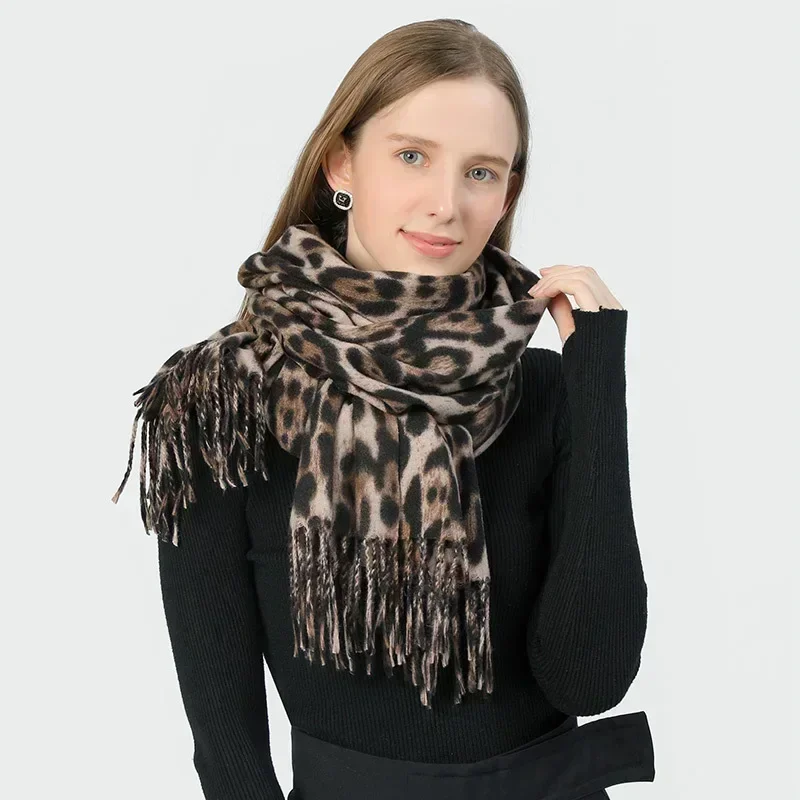 Fashionable Leopard Print Scarves for Woman 190cm Large Multi-function Scarves Autumn Winter Windproof Warm Scarf