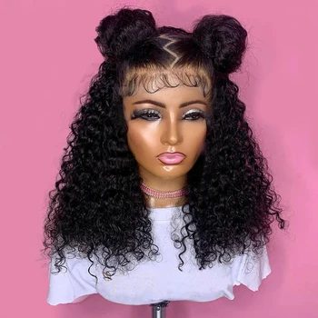 Brezilyalı kısa Bob 13x4 tutkalsız dantel Frontal İnsan saç derin dalga HD şeffaf dantel ön kıvırcık 7x5 dantel peruk kadınlar için