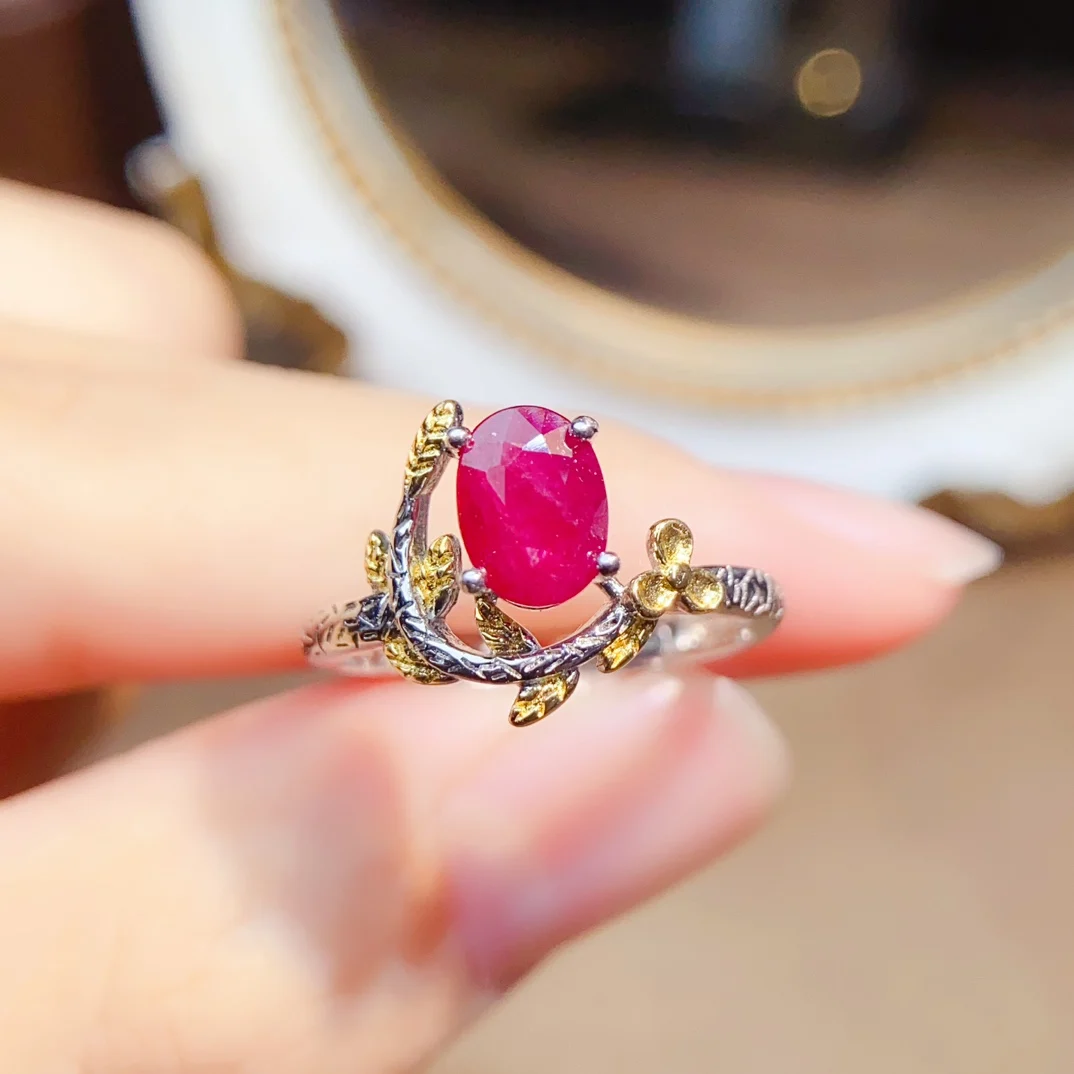 

Кольцо с натуральным рубином 5*7 мм, настоящее серебро S925, сертификат, модный роскошный дизайн, изысканные очаровательные свадебные украшения для женщин FS