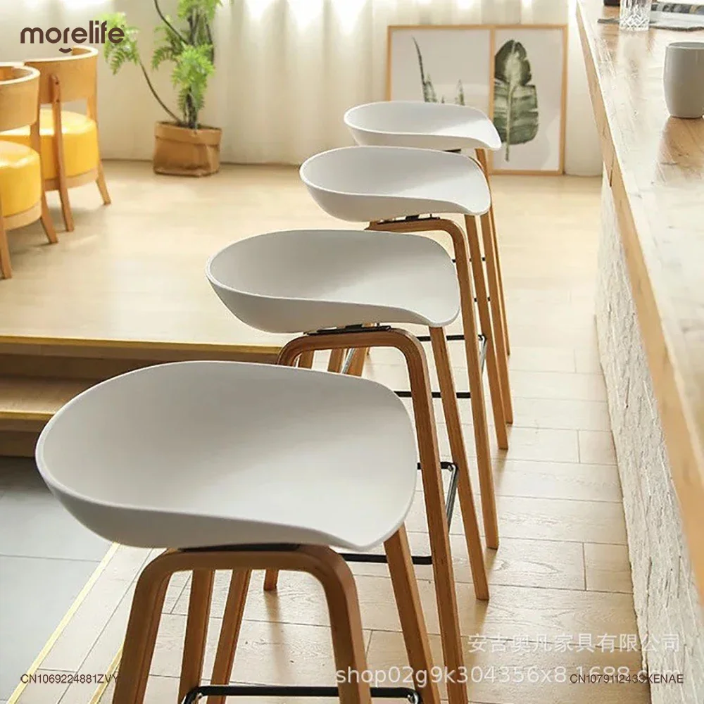 Nordic Style Solid Wood Bar Chairs Modern Creative Home Counter Stool Commercial Cash Register Cafe Iron Art Wood High Chair