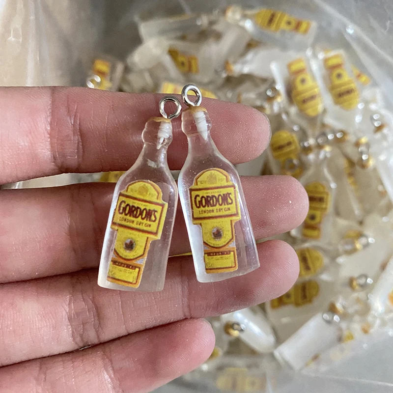 50pcs Cute Mini Drink Bottle Resin Charms Bulk Wholesale Miniature Beverage Bottle Pendant For Necklace Eardrop Diy Jewelry Make