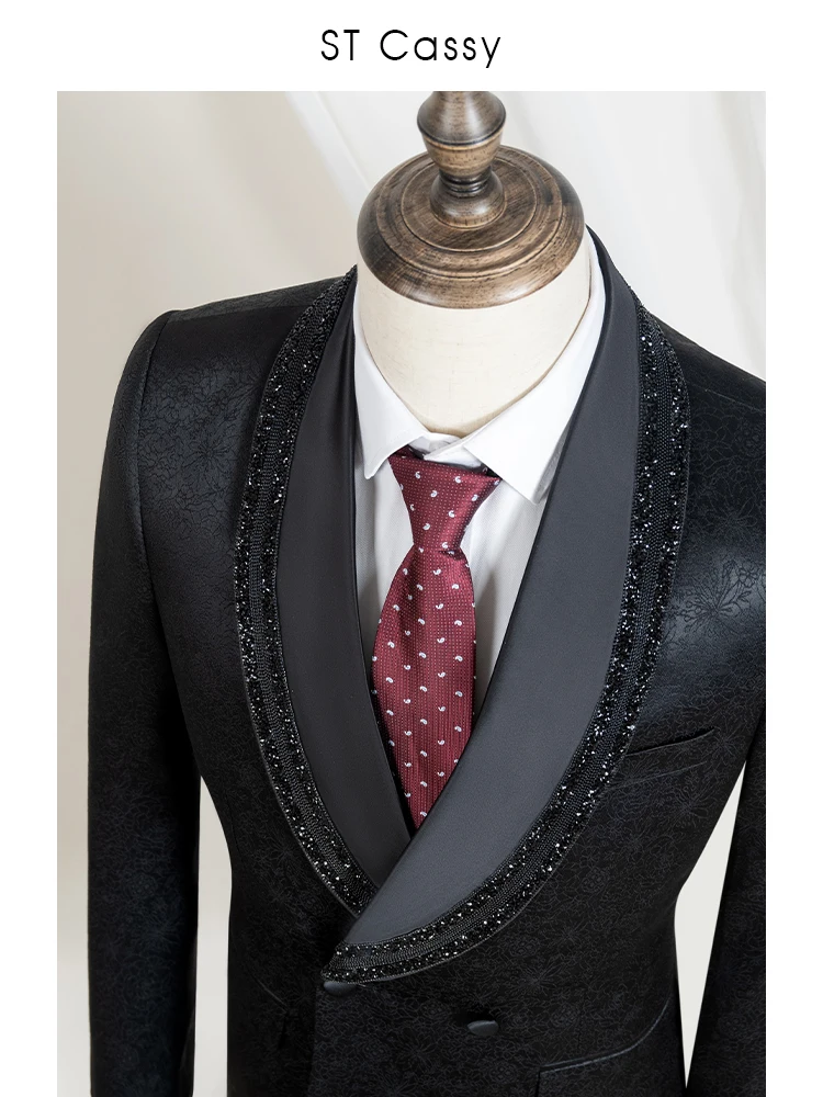 

2 Piece Set Luxury and fashionable men suits party outfit Rhinestone Collar Shawl Lapel Wedding Suit Groom Tuxedo Banquet