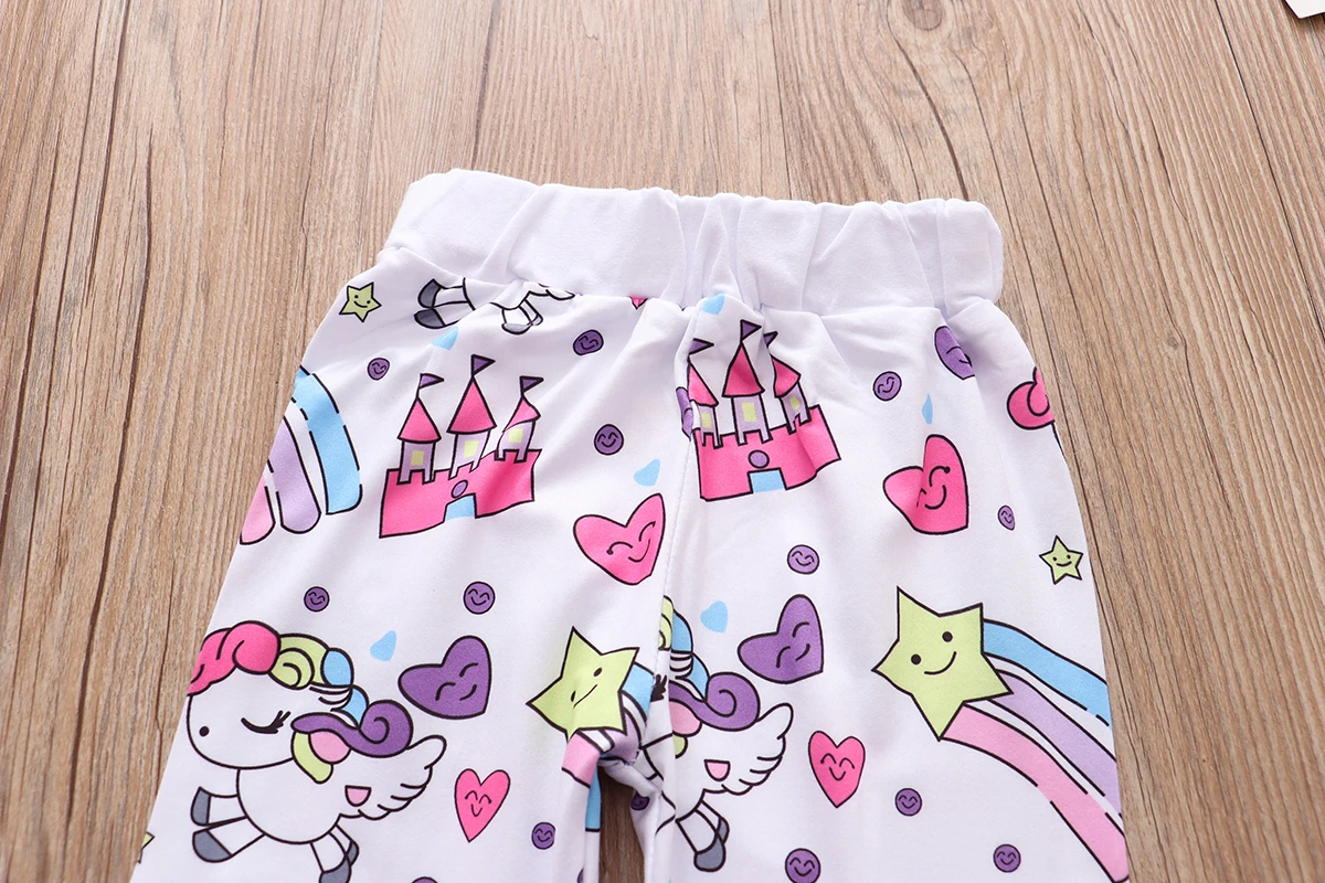 Newborn Infant Baby Girl Clothing 2024 Fashion Rainbow Unicorn Tops+Pegasus Star Castle Pants+Hat+Headband 4 Pieces Sets