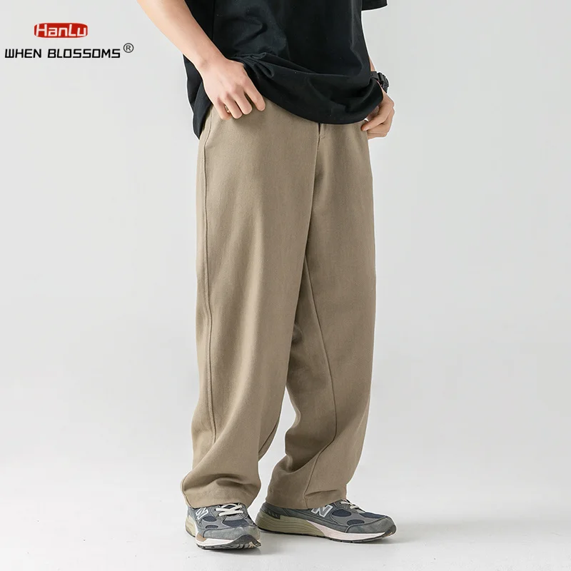 100% Cotton Mens Cargo Pants Loose Overalls Autumn Winter Wide-leg Trend Y2k Casual Solid color Pants Womens Trousers