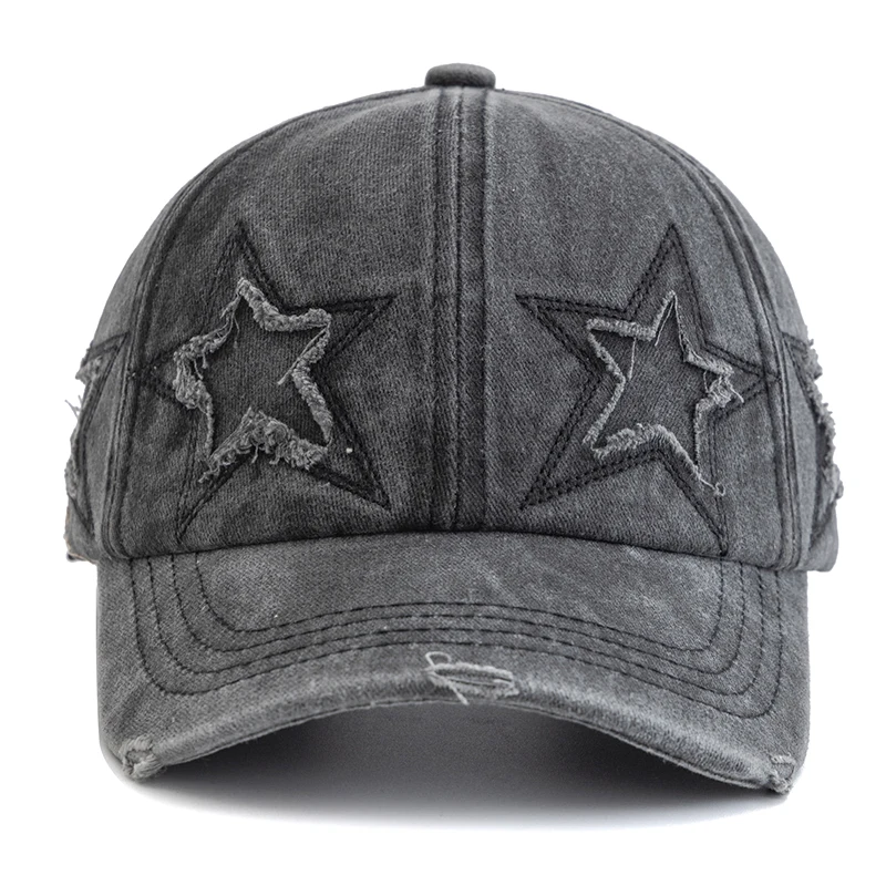 New Women\'s Five Pointed Star Design Washed Cotton Baseball Cap Fashion Street Dad Hat