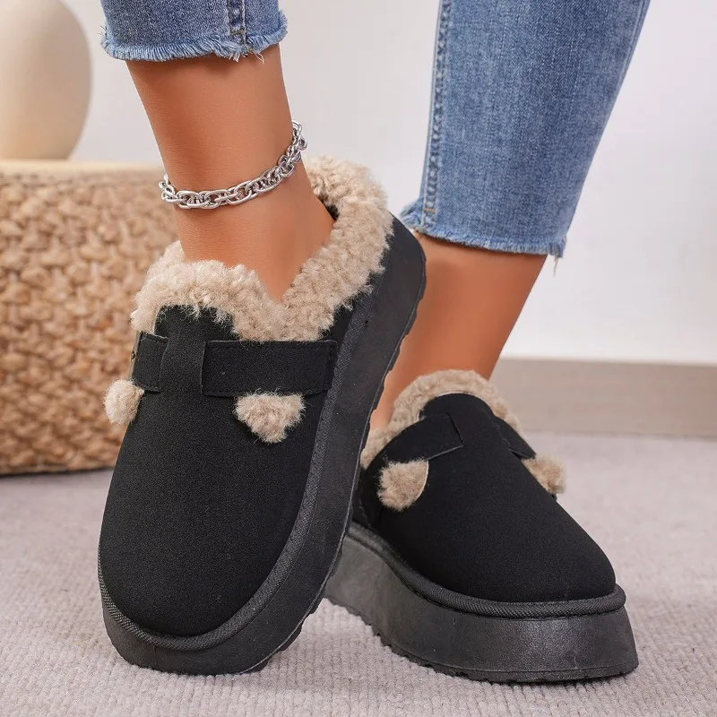 New Luxury Winter Women's   Shoes Plush Fashion Retro Bean Shoes Cotton Women's Flat Sole Slippers Platform Women Boots