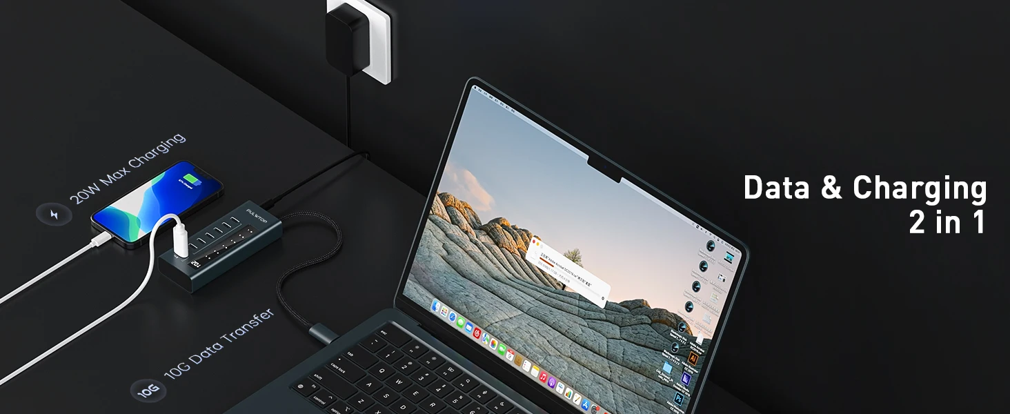 PULWTOP 10Gbps USB-Adapter Unterstützt Datenübertragung & Laden (Video nicht unterstützt), USB-Hub 10Gbps Anschlüsse für iMac, MacBook Pro/Air, iPad, XPS – Detail 2