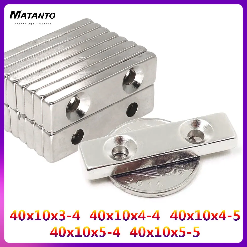 

3PCS 40x10x3-4 40x10x4-4 40x10x5-4 40x10x5-5mm Block Powerful Strong Magnets Countersunk Holes 4mm Long Sheet Neodymium Magnet