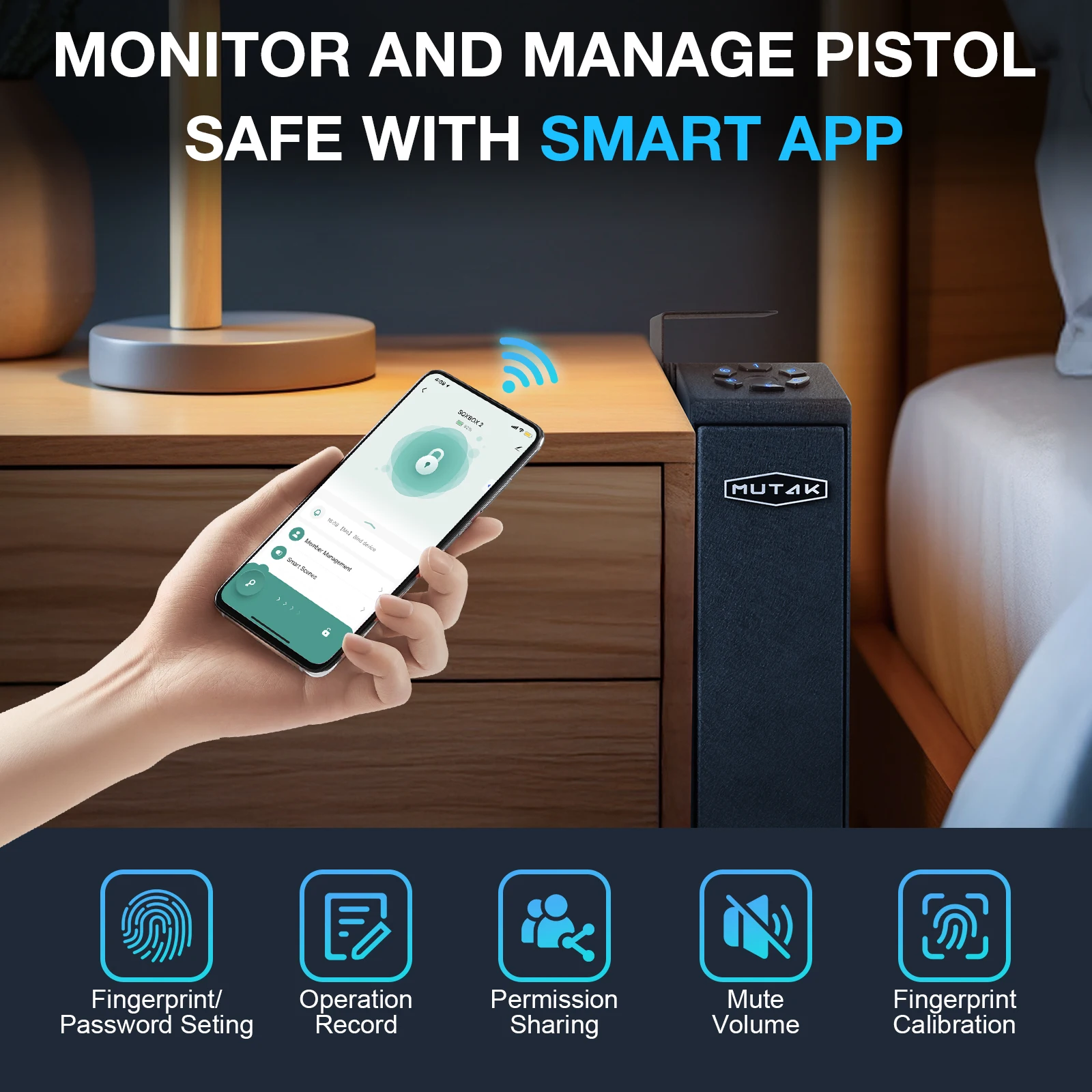 Pistol aman untuk Pistol, Slider biometrik aman di samping tempat tidur, casing kunci Pistol untuk meja malam dengan sidik jari, kode Pin 6 digit