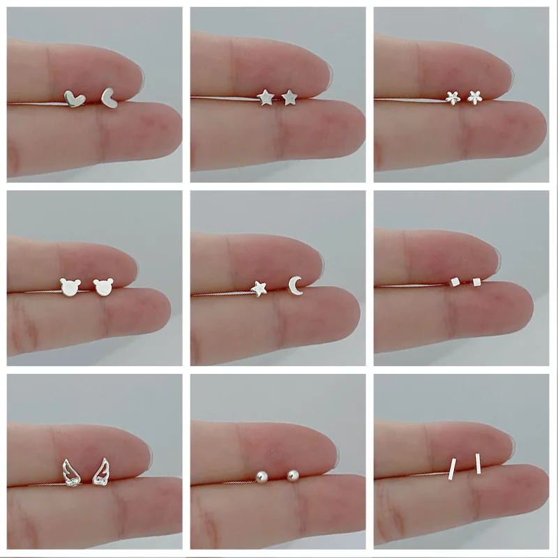 Silver Plated Korean Earrings  Mini Delicate Small Animal Flower Heart Women Cartilage Tragus Piercing Stud Earrings Jewellery