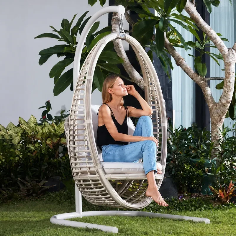 YAO Outdoor Rattan Hanging Swing Chair Single Rocking Basket for Garden Balcony Courtyard Villa Leisure
