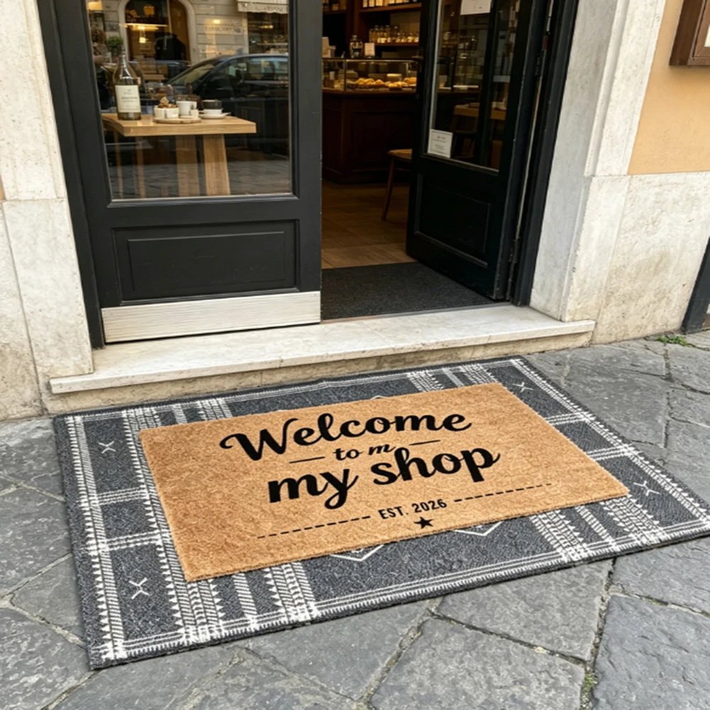 Funny Pattern Welcome Mat Personalized Store Name Print Outdoor Indoor Durable Entrance Rug Business Decor Corporate Gift