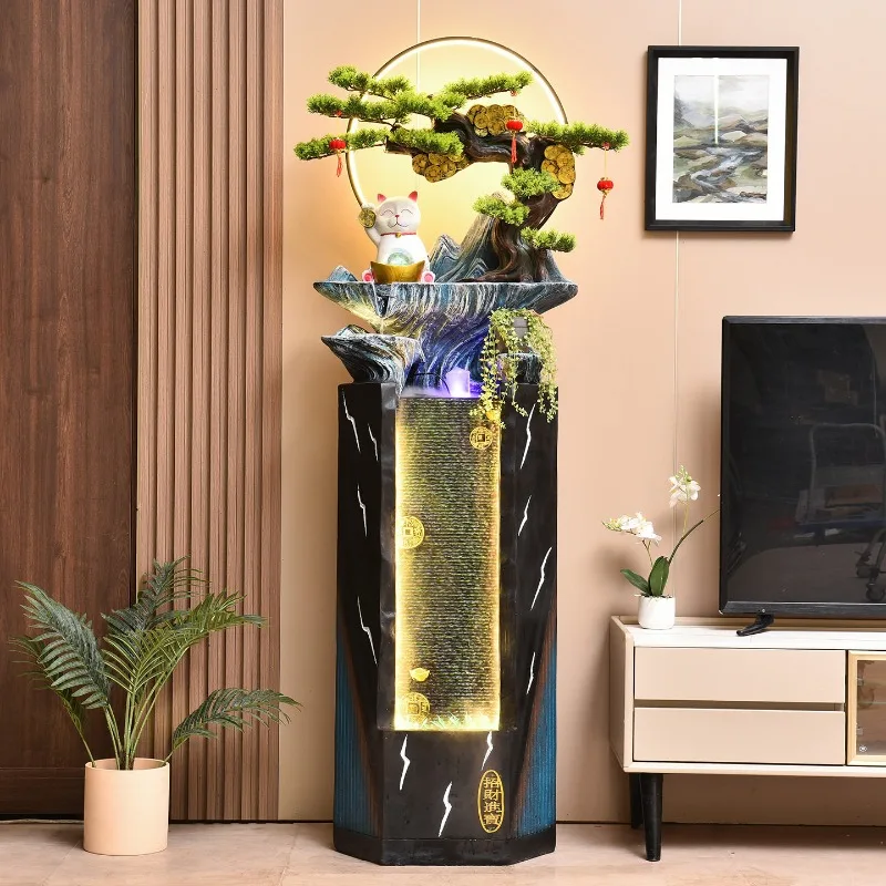 Rockery Flowing Water Fountain Ornaments Creative Attracting Wealth Cat Living Room Office Floor Decoration