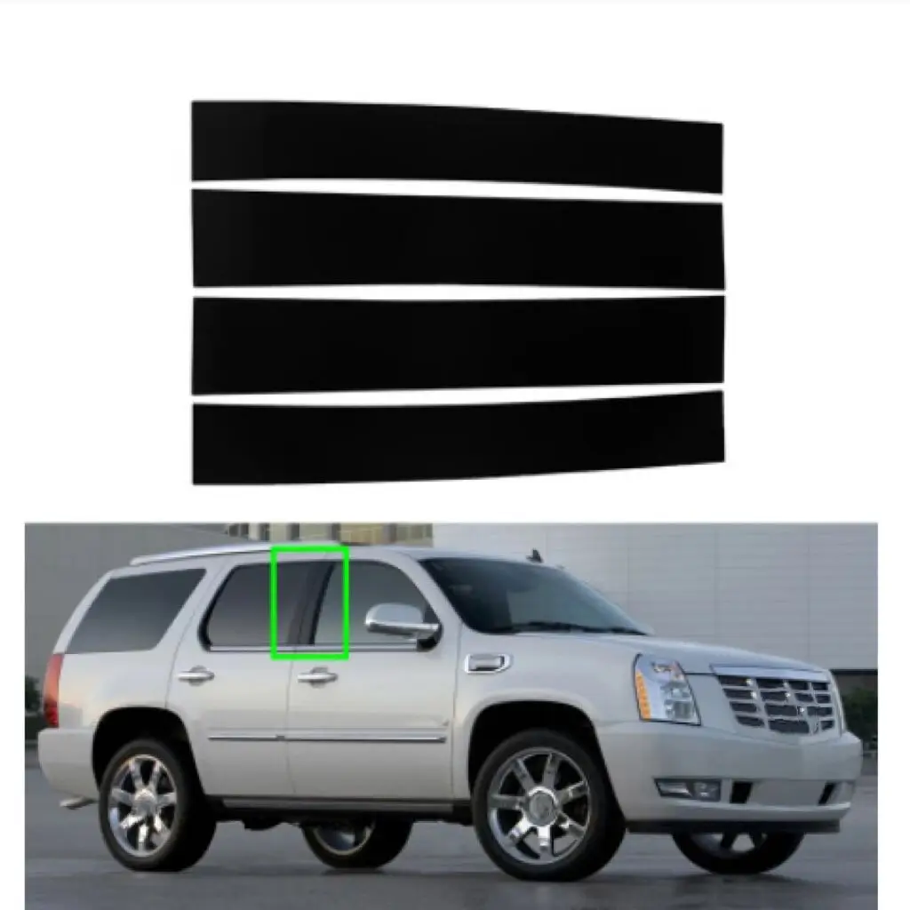 

4PCS Glossy Black Pillar Posts Door Trim Cover Sticker for Cadillac for Escalade 2007- 2011 2012 2013 2014 Accessories