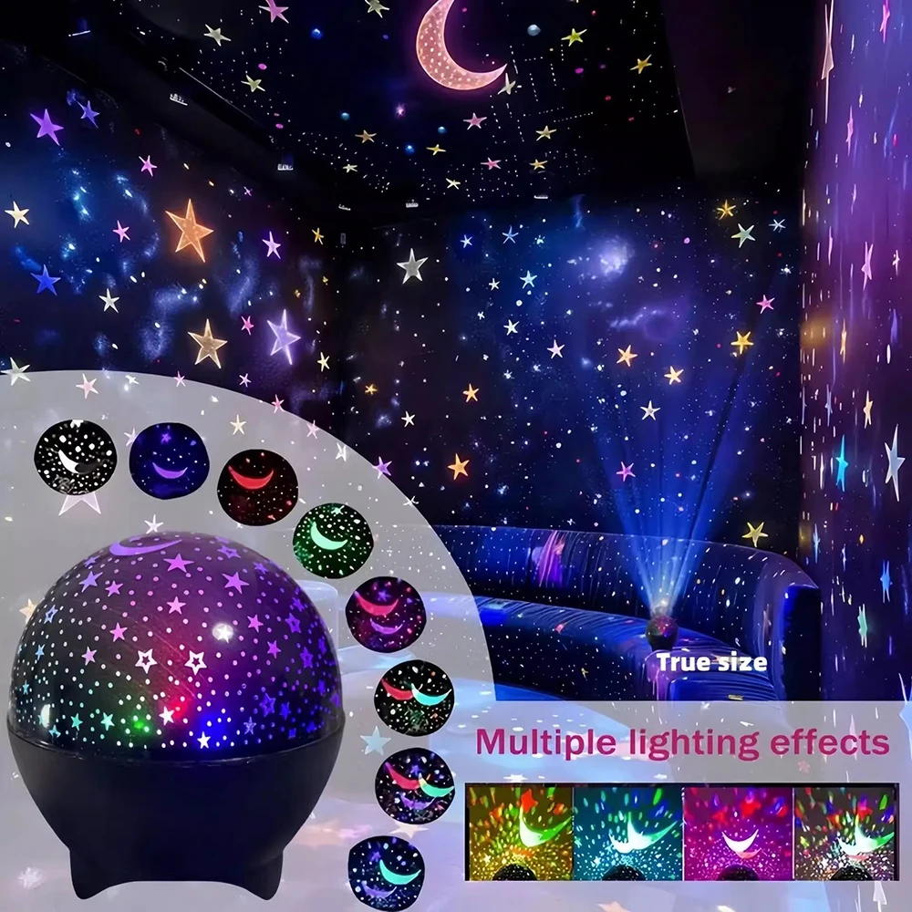 7 Modes RGB Night Lights LED Projector Light Starry Moon Projection Lamp 5V USB for Kids Present Christmas Gift Room Decorations