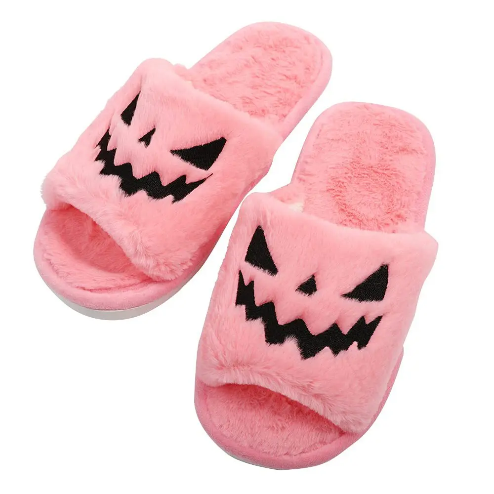 New Women Winter Fluffy Flat Slippers Soft Warm Shoes Home Shoes Halloween House Slippers Black Fluffy Couple Slippers Slides