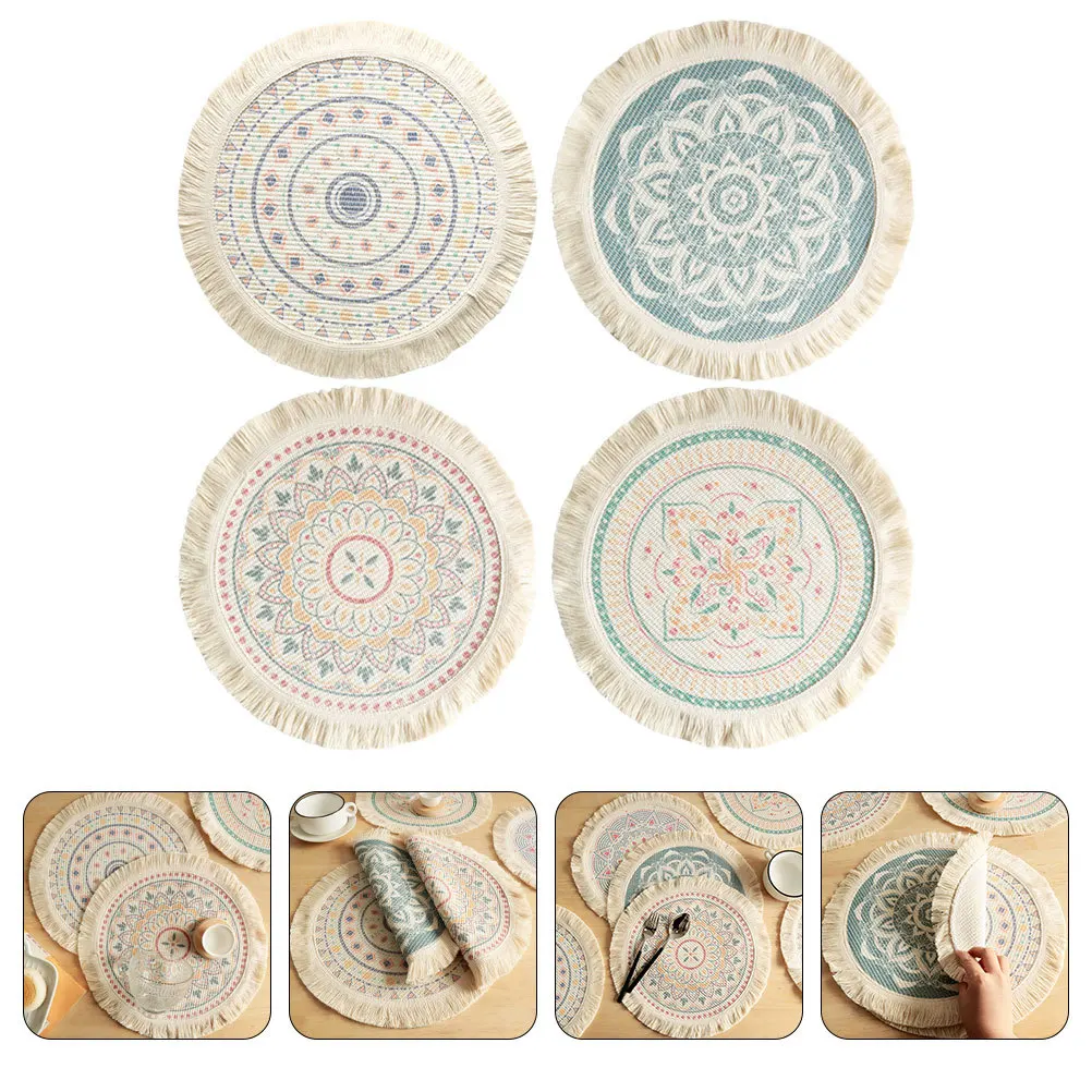 

4Pcs Cotton Woven Placemat Heat Resistant Dining Table Mat Reusable Cutlery Mat Household Table Decor Woven Placemat