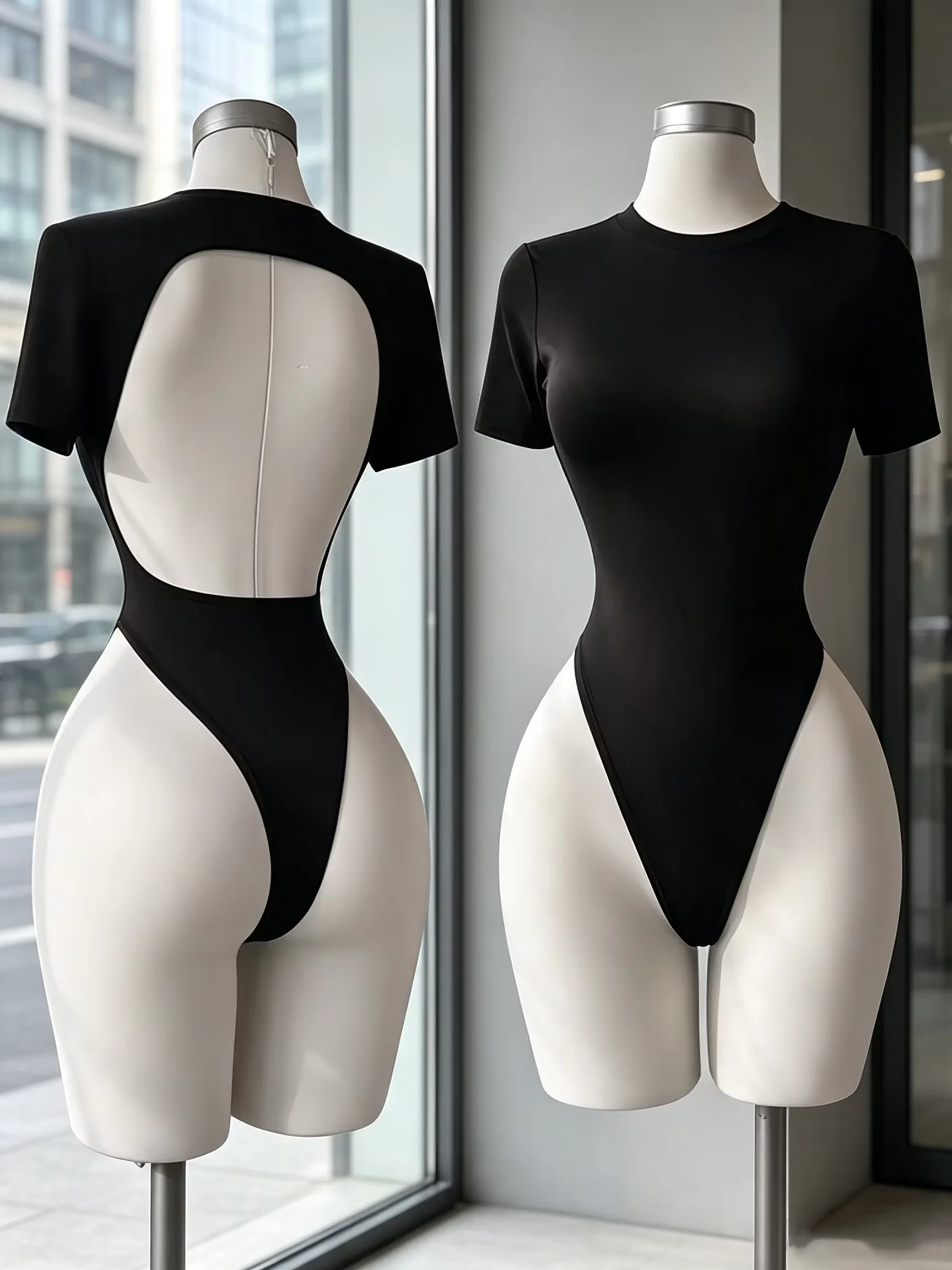 Body de Mujer Básico de Color Sólido y Alta Calidad con Espalda Descubierta