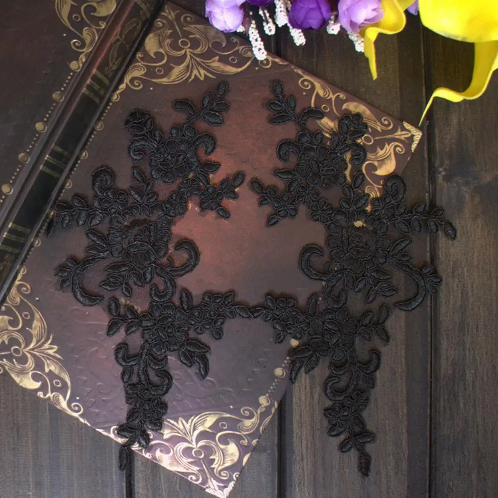 2Pcs 23*10cm Embroidery Lace Applique Sewing Flower Fabric Collar Patch Motif Wedding Gown Dress Bridal DIY Crafts For Tailor