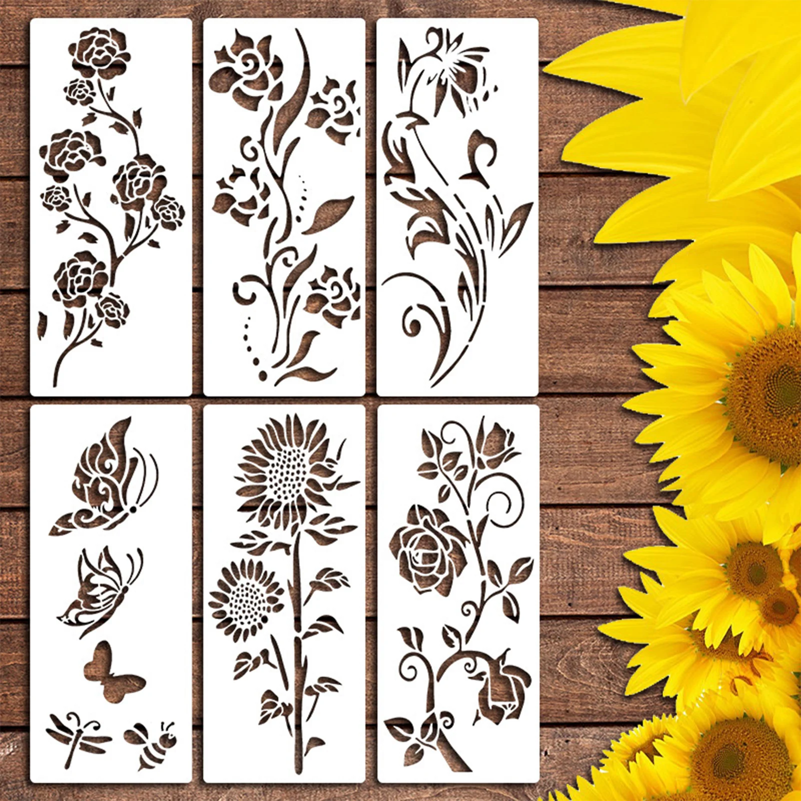 6/16/18Pcs Spring Flowers Plants DIY Layering Stencils Painting Scrapbook Coloring Embossing Album Decorative Template