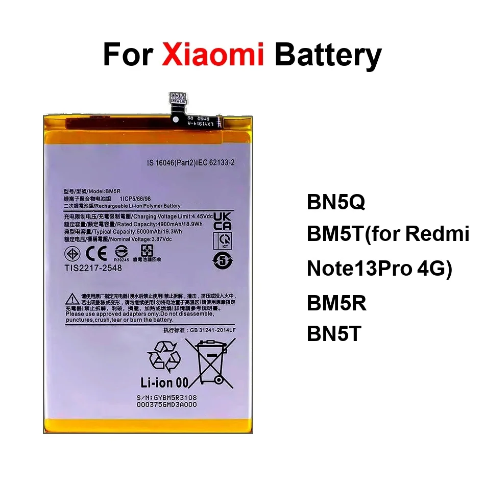 

Mobile Phone Battery High-Efficiency BN5Q BN5T BM5R 5000-5030Mah For Xiaomi Redmi Note 12 13 13C 13POCO M6 5G Pro 4G