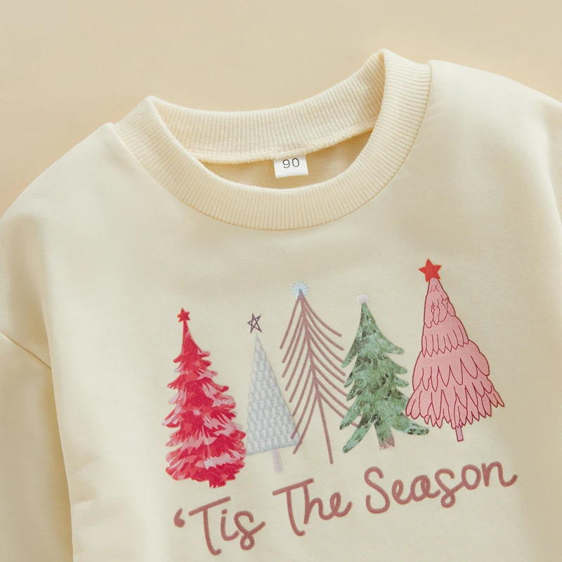 2022-09-14 Lioraitiin 0-5Years Kids Girls Boys Christmas Sweatshirts Christmas Tree Print Round Neck Long Sleeve Pullovers Tops