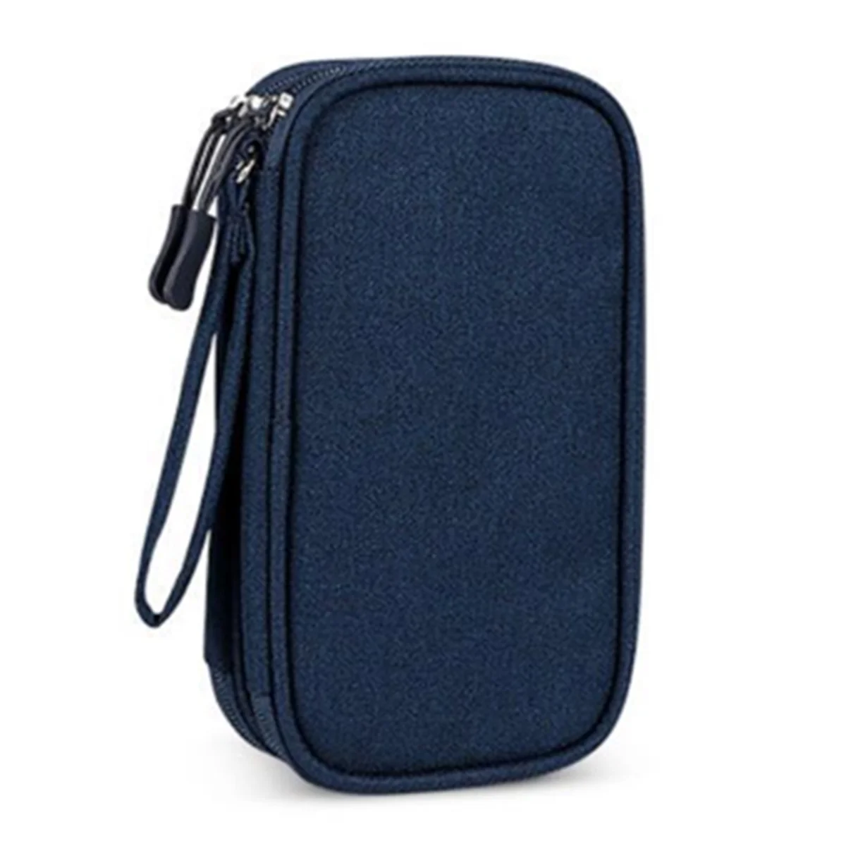 Portable Double-Deck Storage Bag for Digital Products-Travel Organizer for USB Cables, Headsets & Accessories Navy Blue