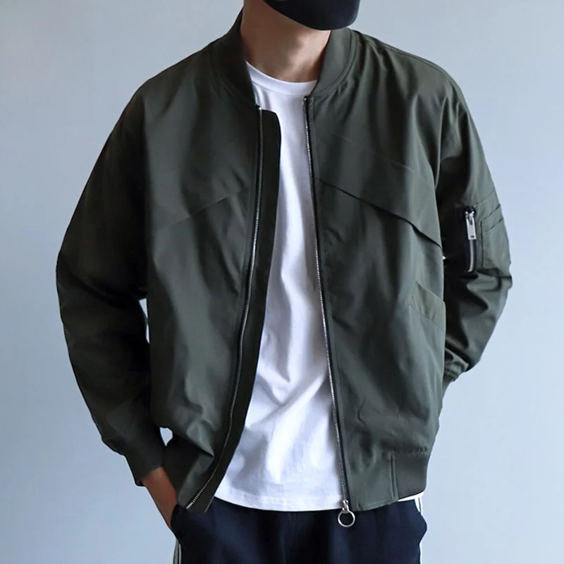 

Men's Baseball Collar Jaet Casual Sli Autumn Outerwear Faionable Polyester Long Sve Zipper Decorated irt