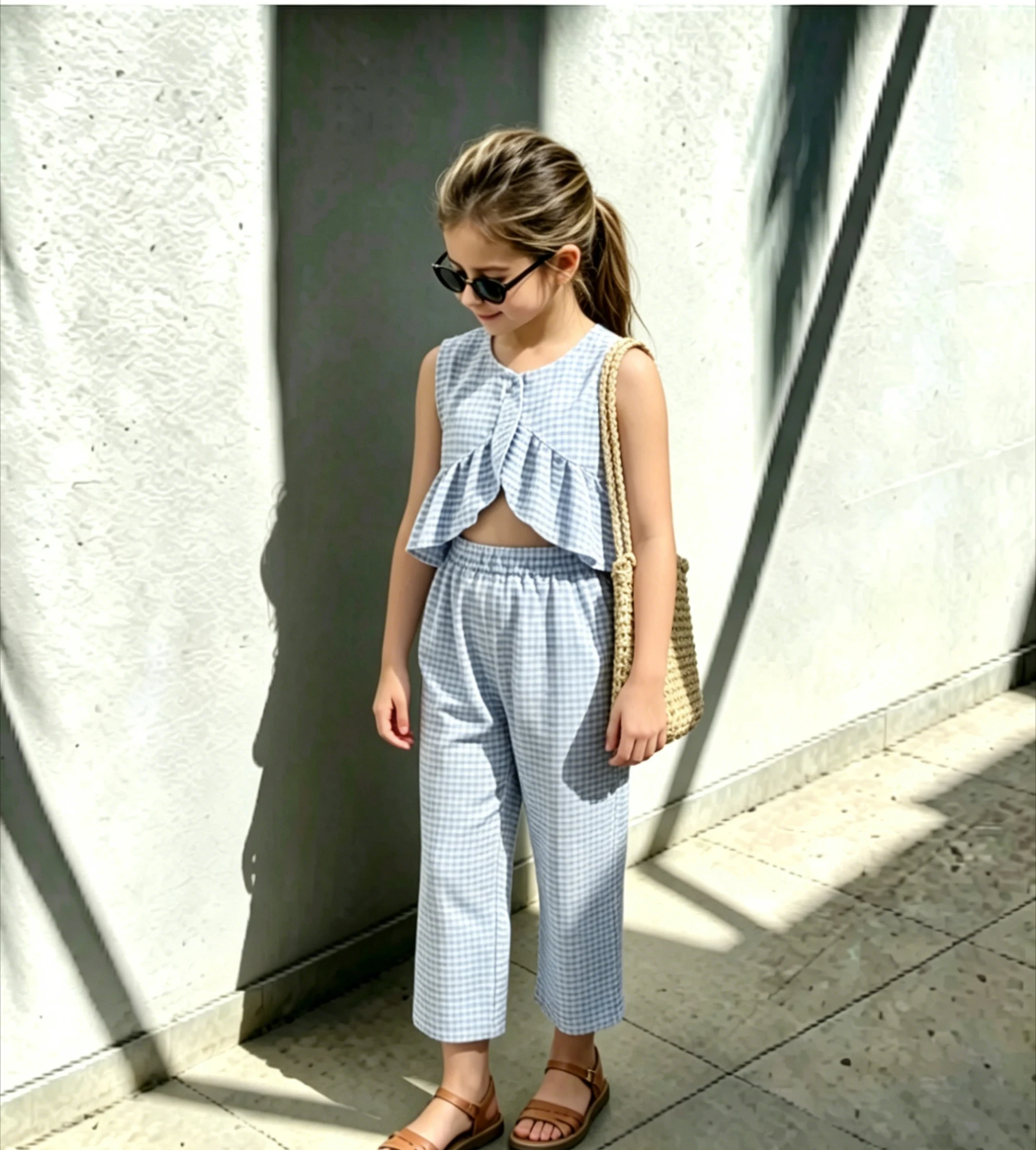 Girls Set Checkered Fashion Personalized Top Casual Pant Two Piece Set 2026 Summer New Children Clothing