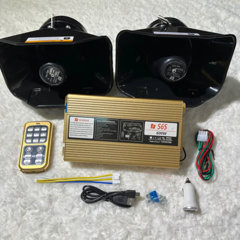 Car alarm wireless loudspeaker high pitched horn rescue ambulance horn 12v24V car mounted alarm 600W main unit+2 ultra horns