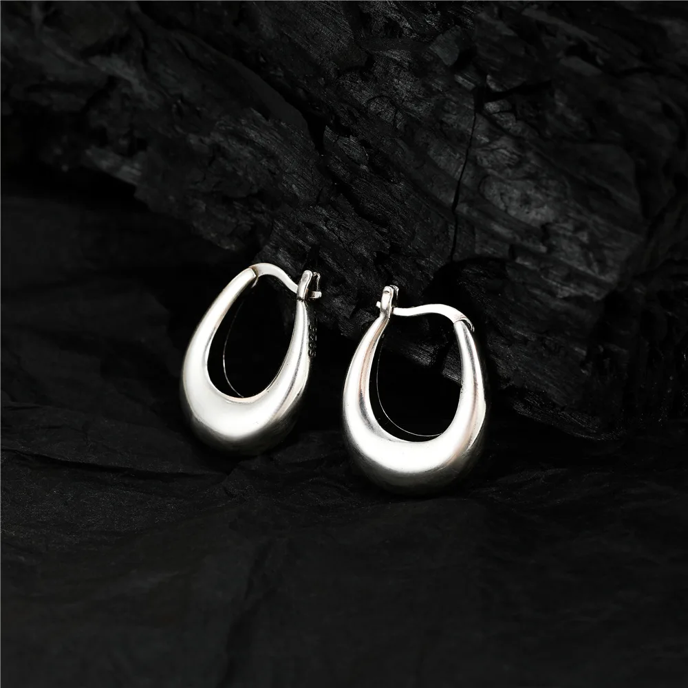 Classic 925 Sterling Silver Geometry Earrings for Women Round Smooth Exaggerate Design Office Jewelry Party Gift Dropshipping