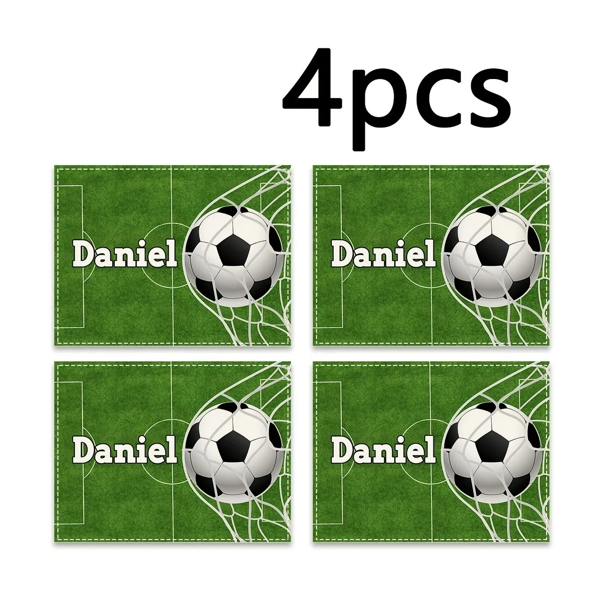Custom Name Cartoon Creative Football Pattern Placemats Available in 1/2/4pcs Featuring a Soccer Field Design Table Covers