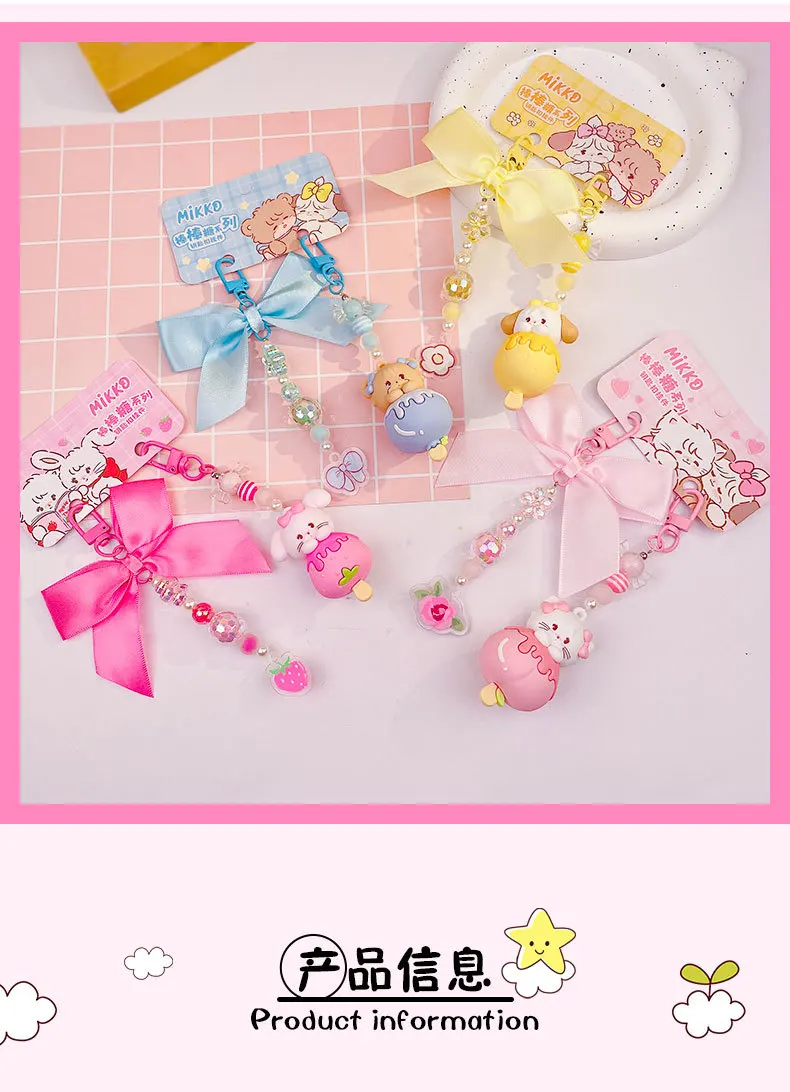 Cartoon Mikko Lutscher Perlen Schlüsselanhänger Kawaii Candy Farbe Kaninchen Katze Tier Rucksack Telefon Zarter Anhänger Schlüsselanhänger für Frauen Mädchen – Detail 2