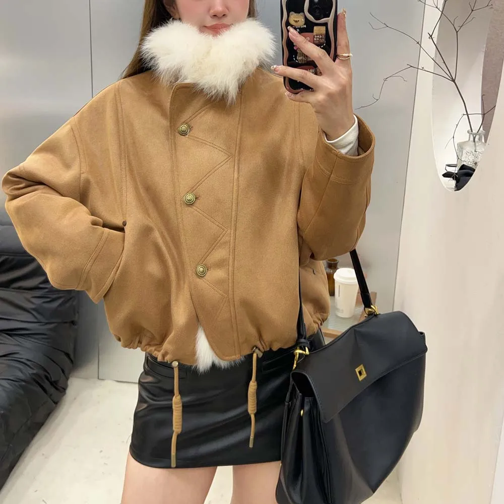 

2025 new high-end Big fur collar fur integrated Goose down jacket women's winter casual thick parka jacket coat