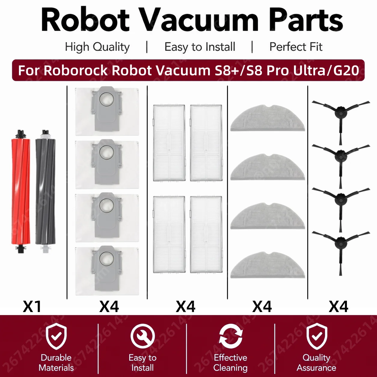 

For Roborock S8 PLUS / S8+ / S8 Pro Ultra / G20 Robot Vacuum Main Side Brush Mop Hepa Filter Dust Bag Rolling Brush Accessories