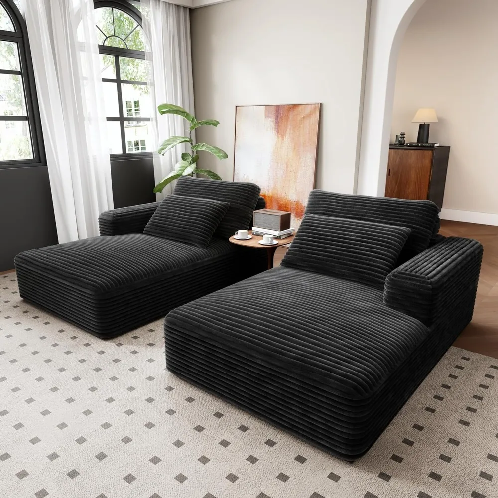

93" Double Chaise Lounge Sofa Bed - Plush Corduroy, No Assembly, Deep Seat Cloud Couch for Living Room, Customized