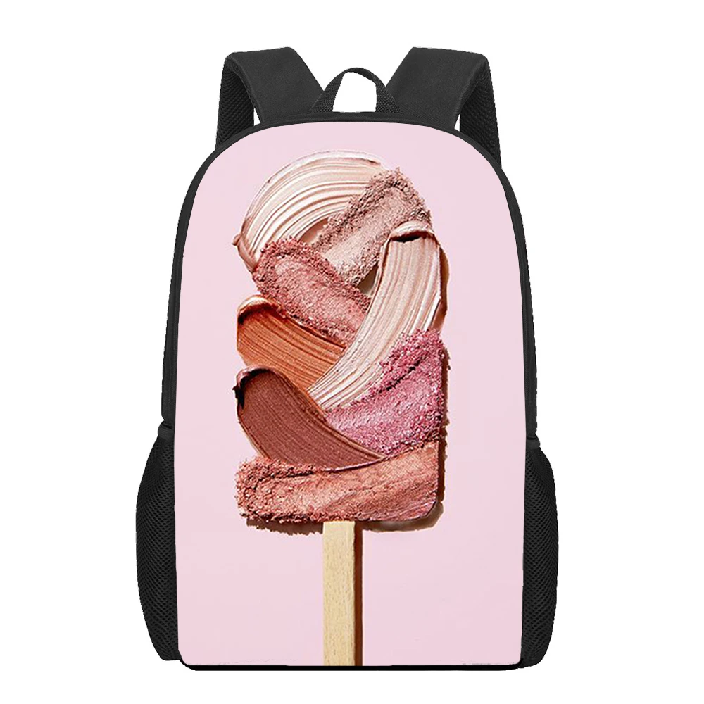 Bolsas escolares de arte para niños y niñas, morral con estampado de lápiz labial y sombra de ojos, Mochila de hombro para estudiantes