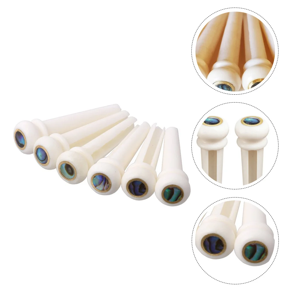 

6 Pcs Guitar String Nails Part Guitars Pin Folk Bridge Peg Beef Bone with Dot Inlay Wooden for