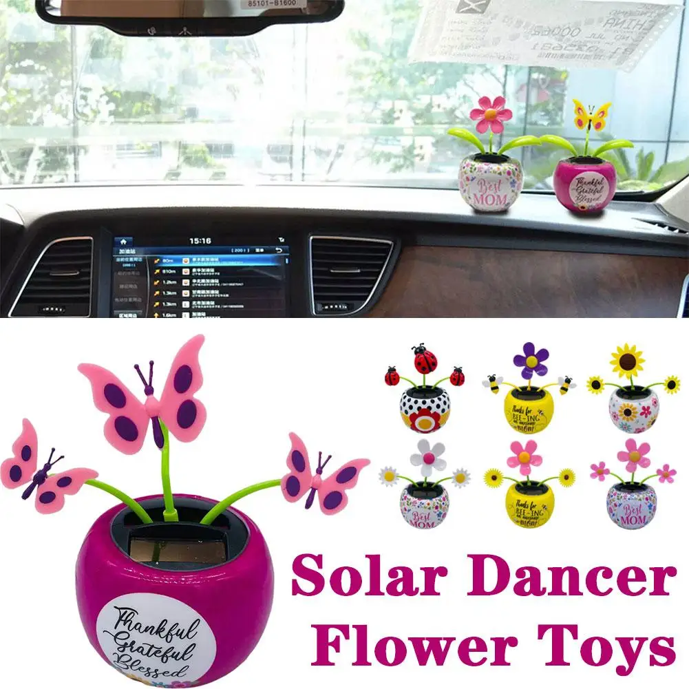 Car Ornaments Solar Dancer Flower Butterfly Flip Flap Desk Bobbleheads Interior Dancer Toy Decoration Dashboard K5P1